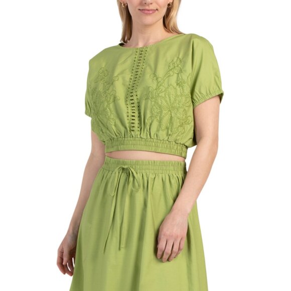MOON RIVER Tops - MOON RIVER Green Embroidered Top